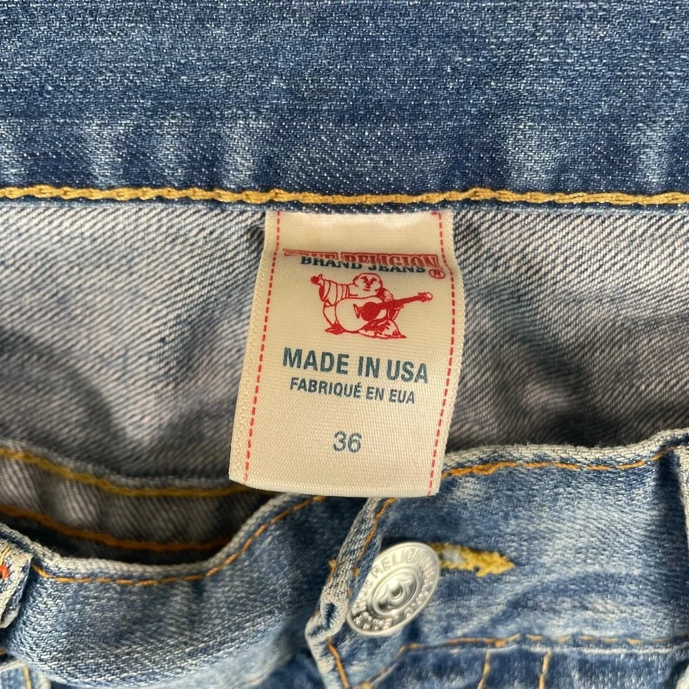 True‎ Religion Embroidered Flap Pockets Thick Stitch Men 36x33 Blue Made in USA